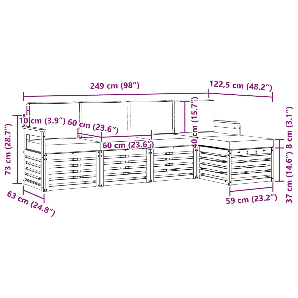 Outdoor Sofa Set 5 Pieces Patio Garden Furniture Sectional Modular Acacia Wood