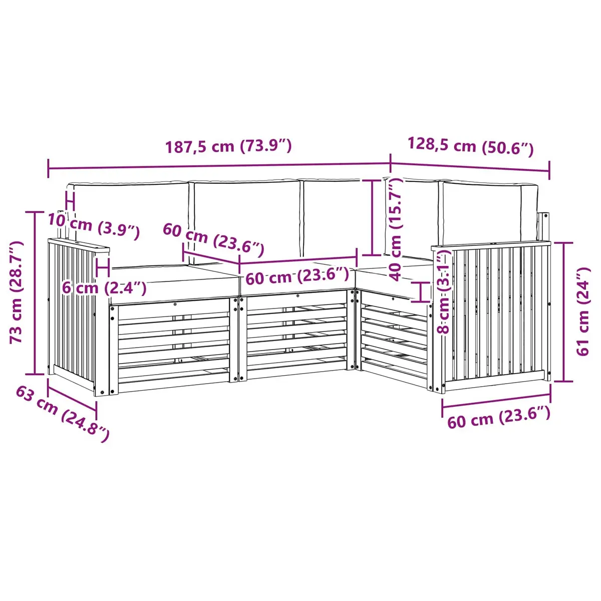 Outdoor Sofa Sets 4 Pieces Natural Anthracite Solid Acacia Wood Garden Furniture