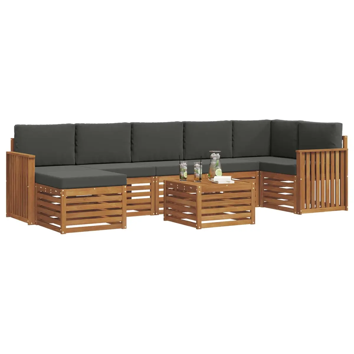 Outdoor Sofa Set 8 Pieces Garden Furniture Solid Wood Patio Seating Modular