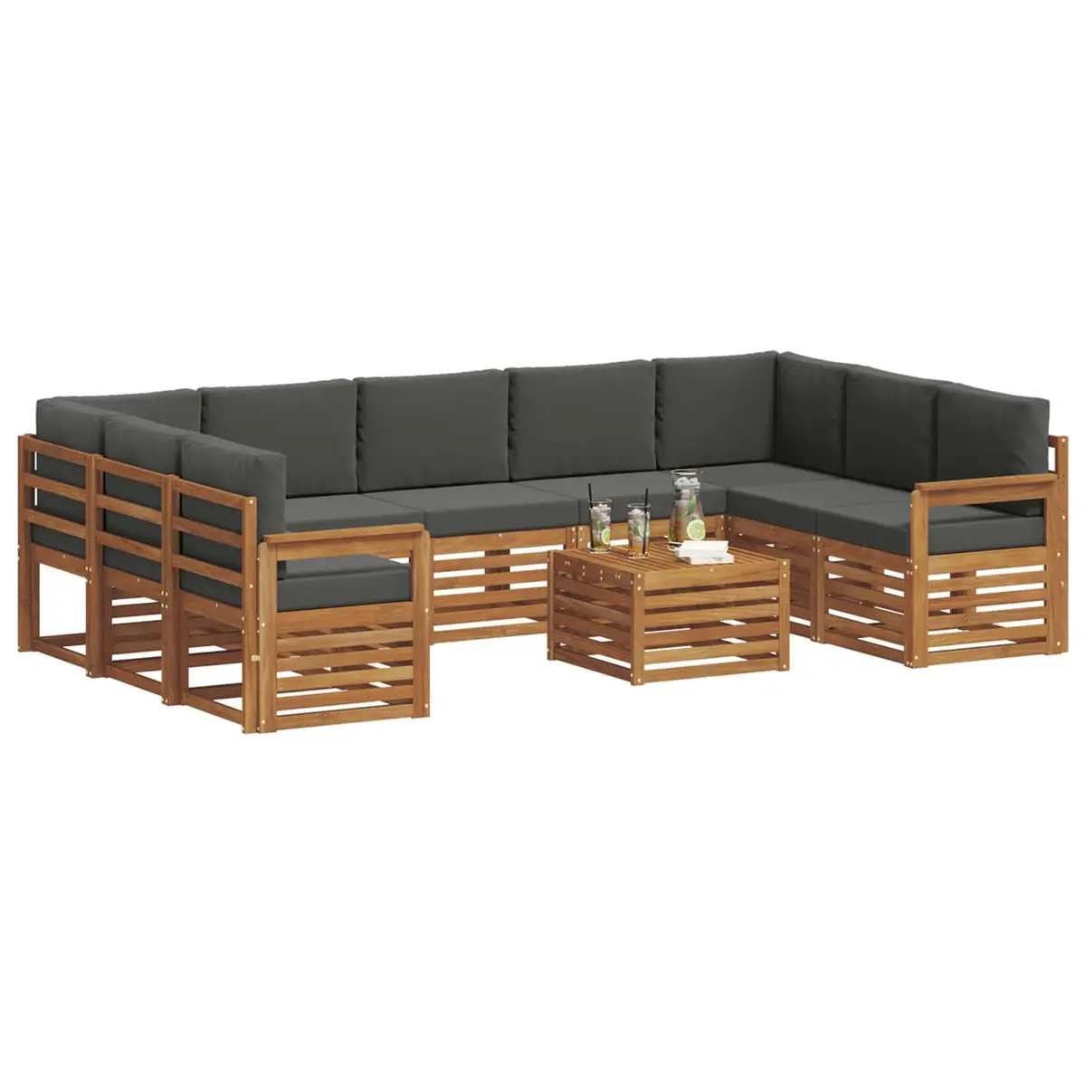 Outdoor Sofa Sets 10 Piece Solid Acacia Wood Garden Furniture Brown Anthracite