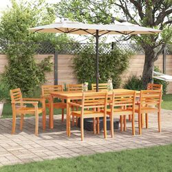9-Piece Brown Outdoor Patio Dining Set with Acacia Wood