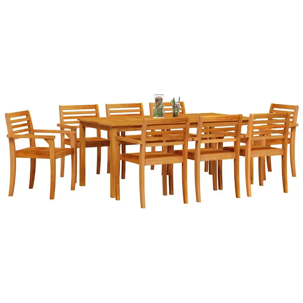 Garden Dining Set 9 Pieces Brown Solid Acacia Wood Outdoor Patio Furniture