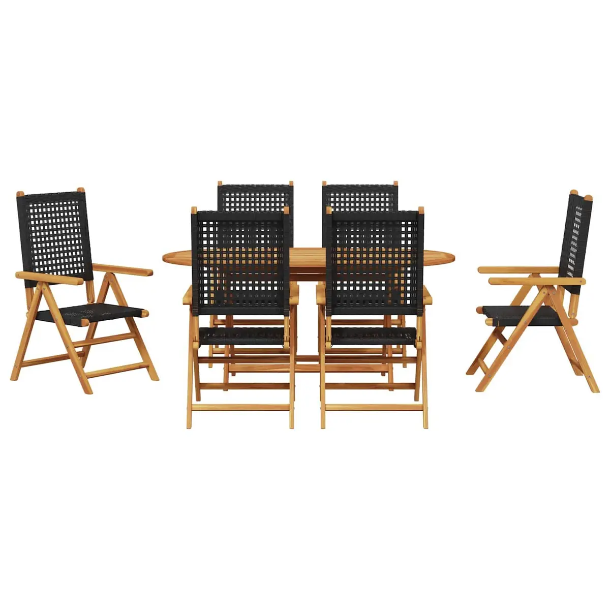 Garden Dining Set 7 Piece Folding Outdoor Furniture Black Acacia Wood