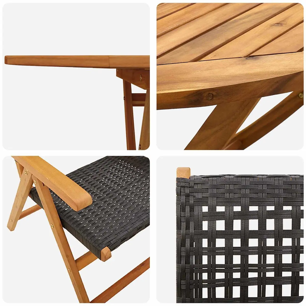 Garden Dining Set 7 Piece Folding Outdoor Furniture Black Acacia Wood