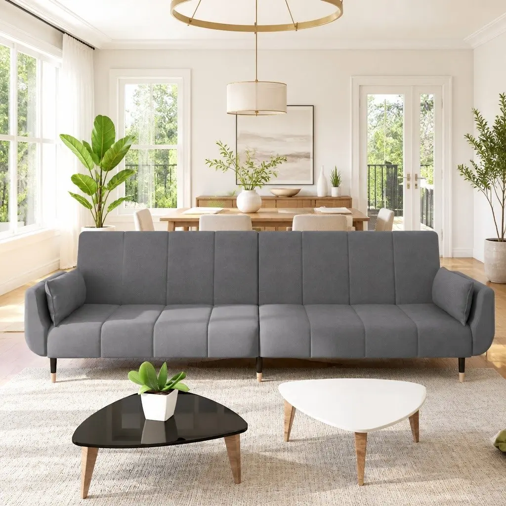 Convertible Sofa Bed 2-Seater Adjustable Backrest Grey Velvet