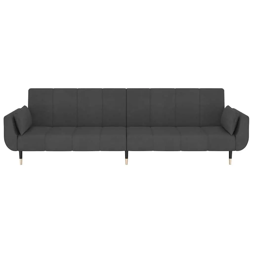 2-Seater Sofa Bed Grey Velvet Convertible Lounger with Adjustable Backrest and Pillows
