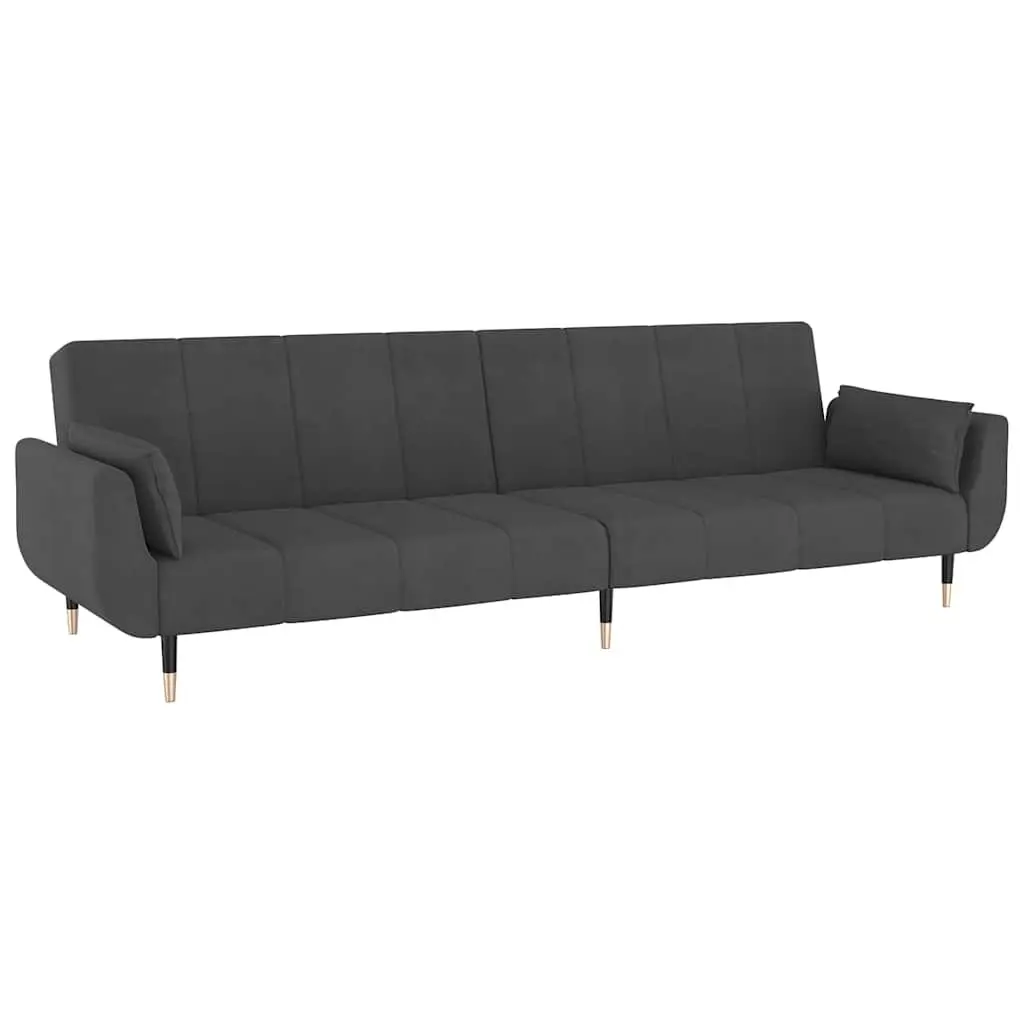2-Seater Sofa Bed Grey Velvet Convertible Lounger with Adjustable Backrest and Pillows