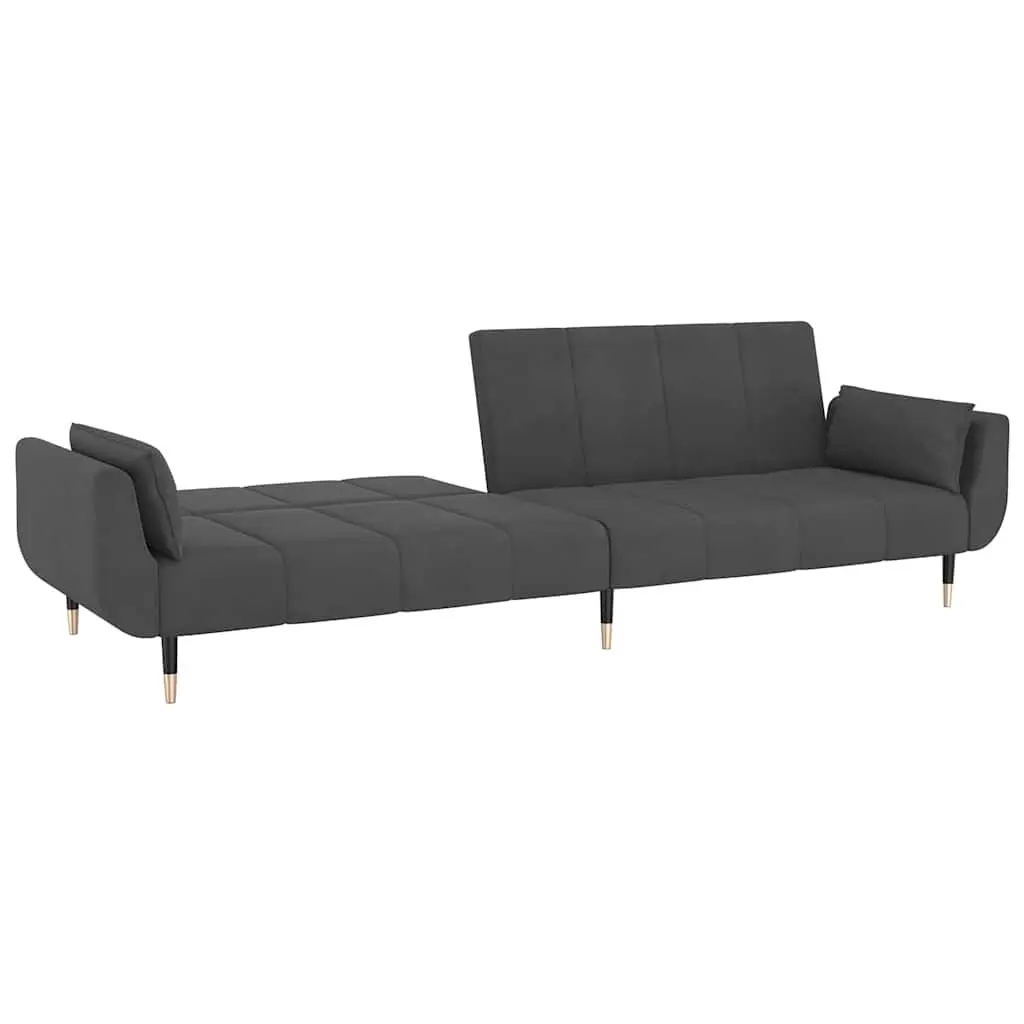 2-Seater Sofa Bed Grey Velvet Convertible Lounger with Adjustable Backrest and Pillows
