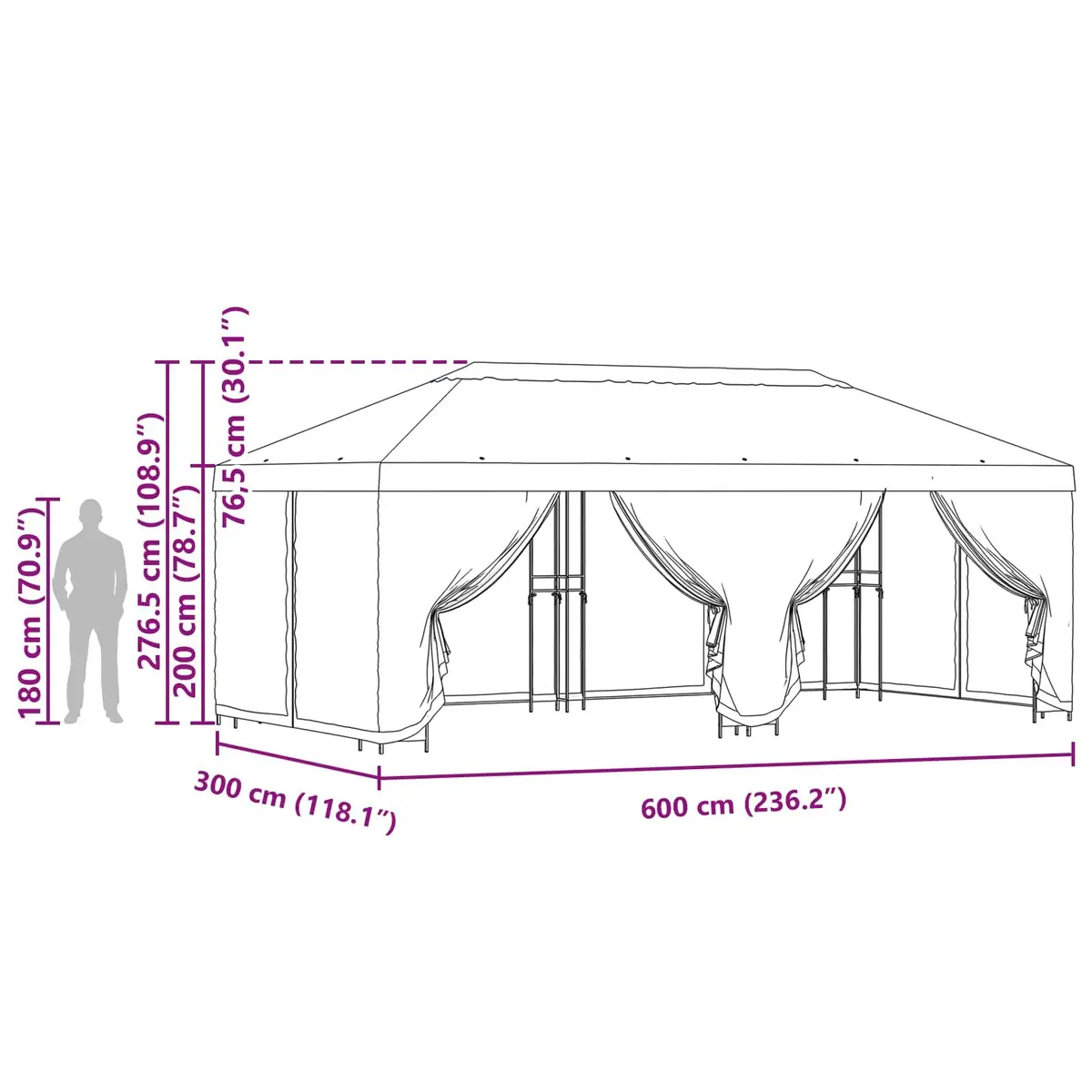 Garden Gazebo 6x3m Outdoor Canopy Mesh Sidewalls Anthracite Patio Shelter