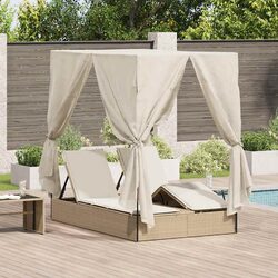 Stylish Outdoor Double Sun Lounger with Curtains
