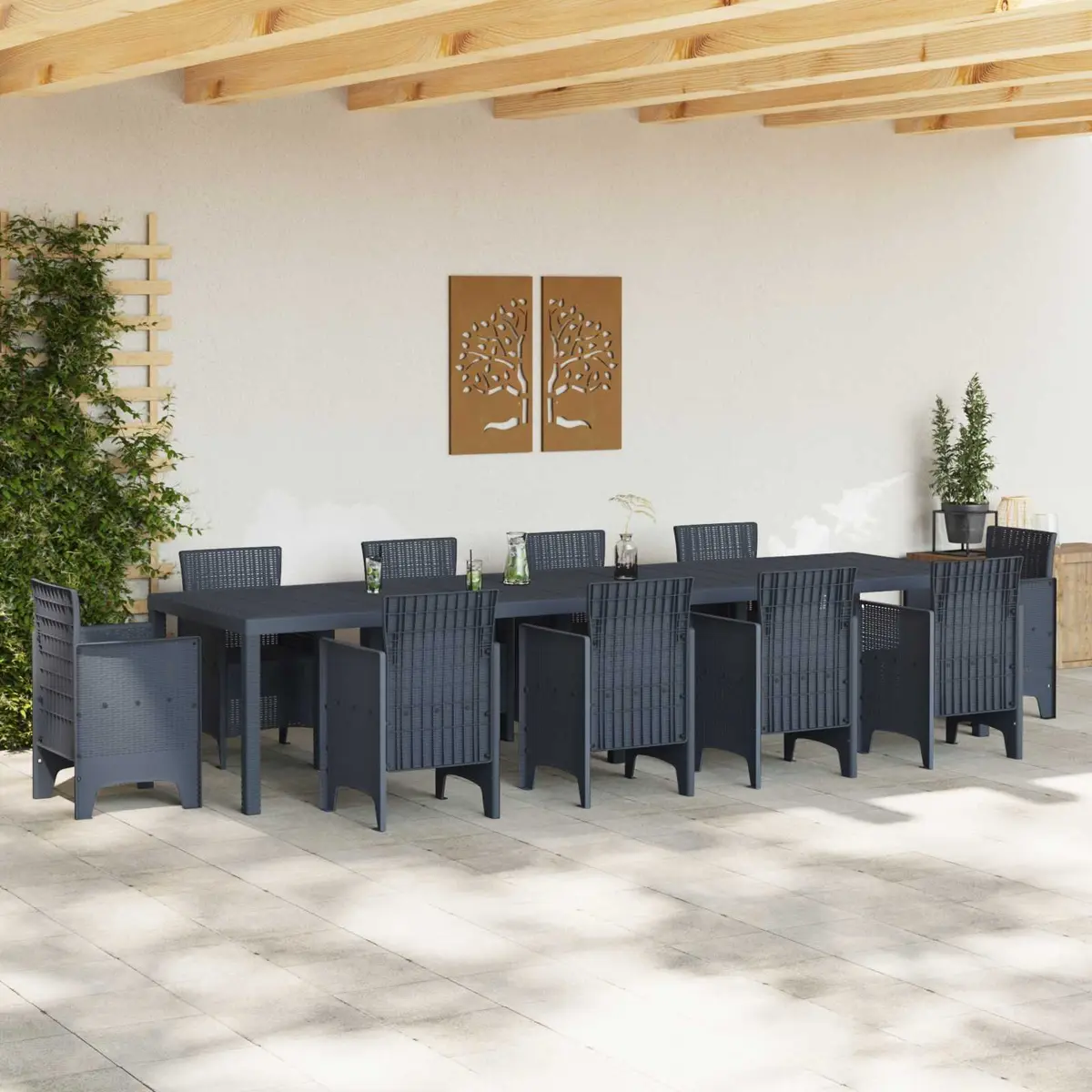 Rectangular Garden Dining Table Large Anthracite Poly Rattan Outdoor Furniture