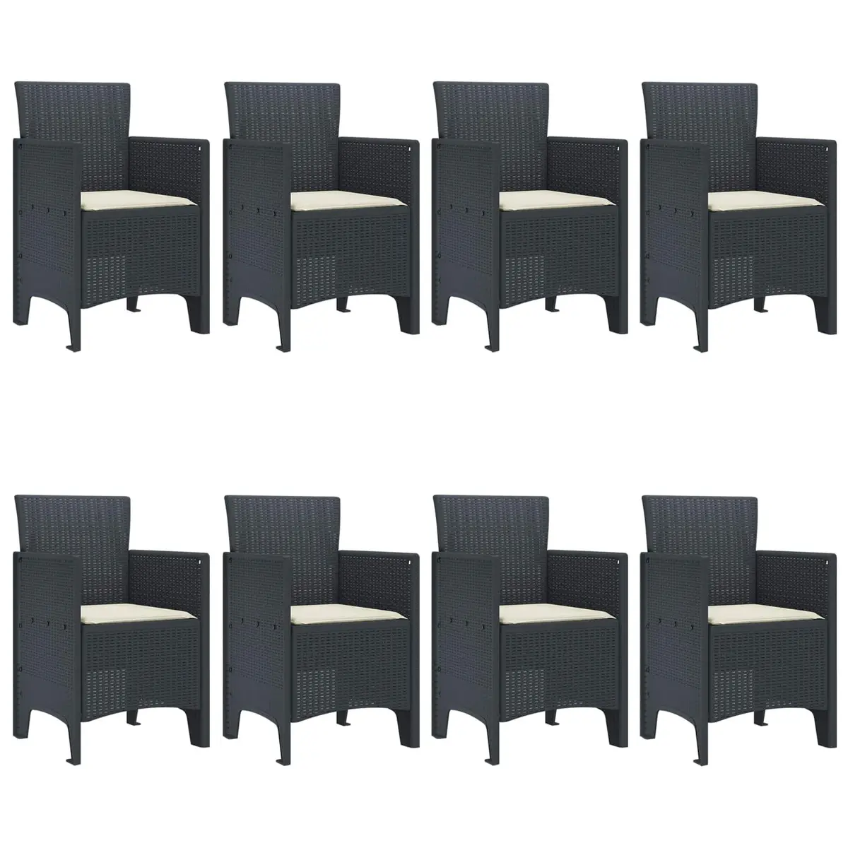 Outdoor Garden Dining Set 9 Piece Rectangular Table and Chairs Anthracite Polypropylene for Patio