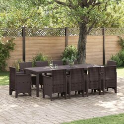 Garden Dining Set 11 Pieces Outdoor Furniture Brown Poly Rattan Rectangular