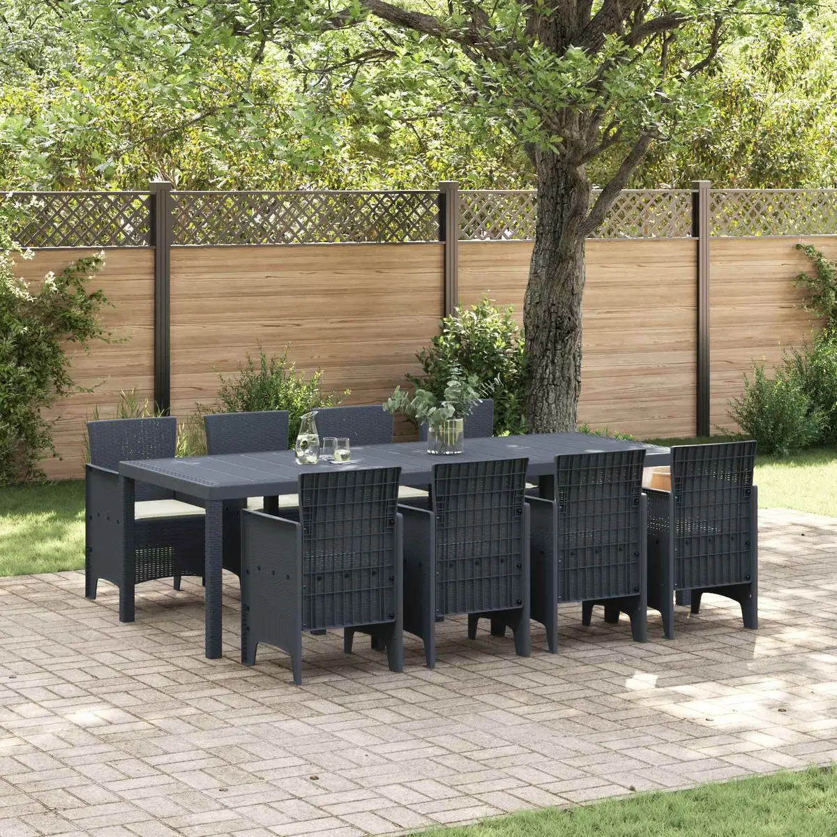 Garden Dining Set 9 Pieces Rectangular Table Modern Poly Rattan Anthracite