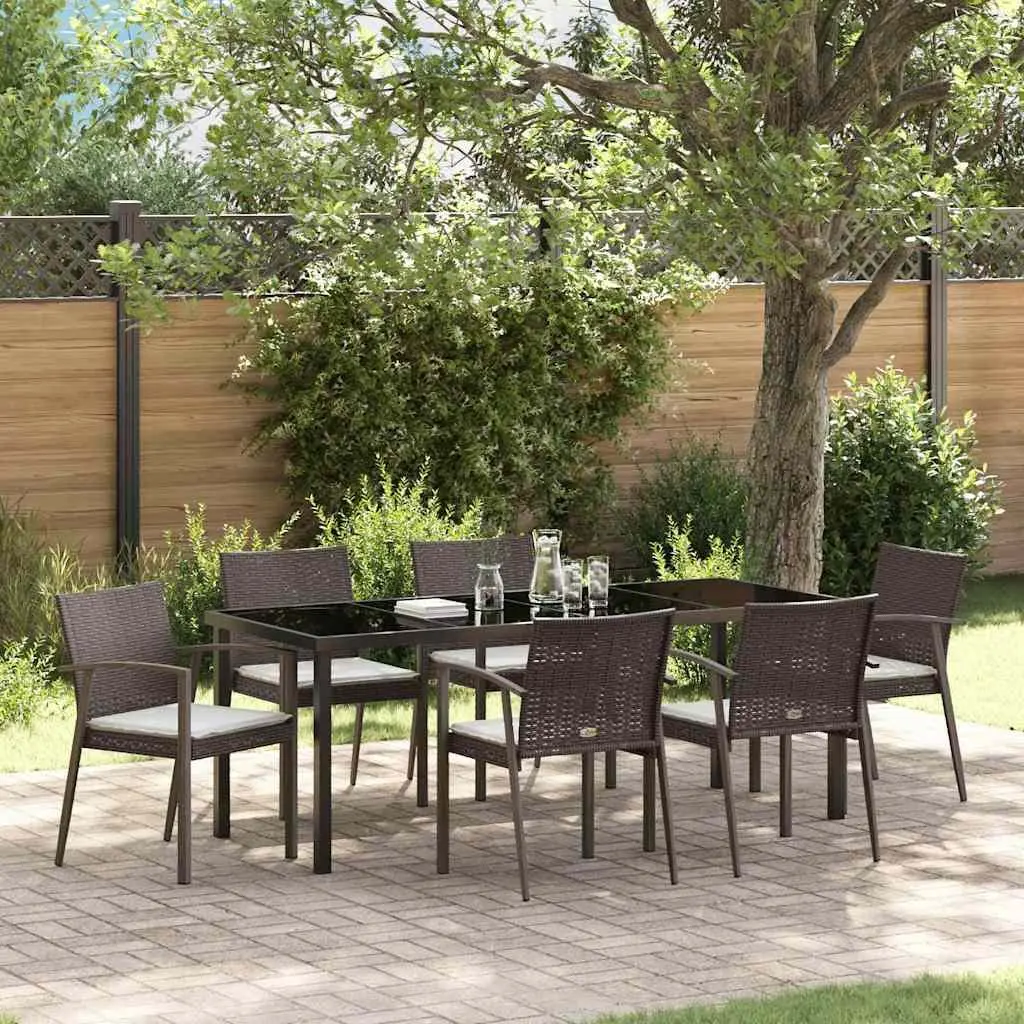 Garden Dining Set 7 Piece Outdoor Furniture PE Rattan Steel Frame Brown Black