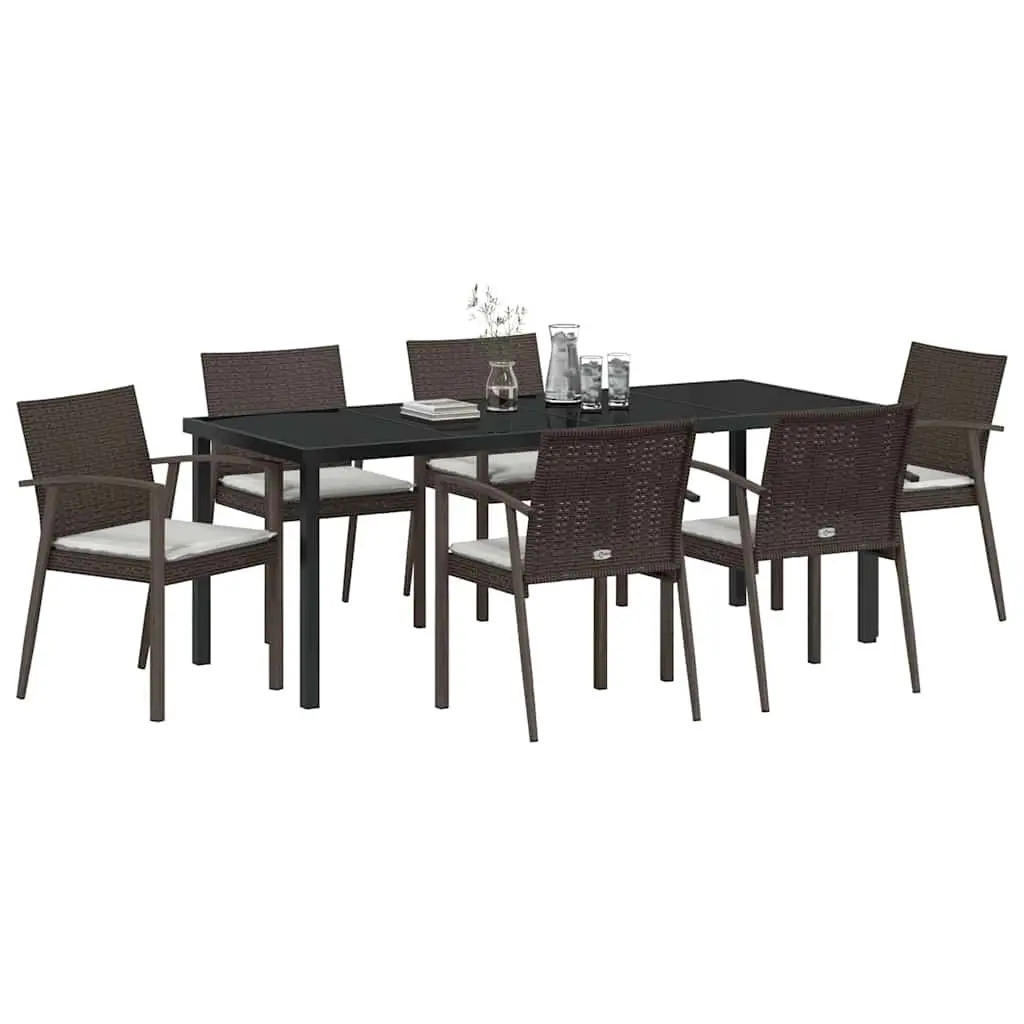 Garden Dining Set 7 Piece Outdoor Furniture PE Rattan Steel Frame Brown Black