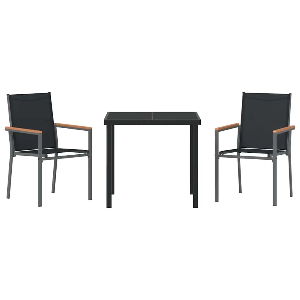 Outdoor Furniture Dining Set 3 Piece Black Steel Frame Textilene Fabric for Garden
