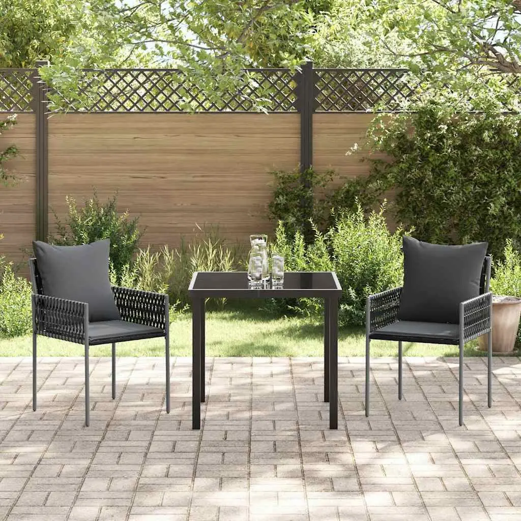 Outdoor Dining Set 3 Pieces Black Grey Garden Furniture Table Chairs Patio