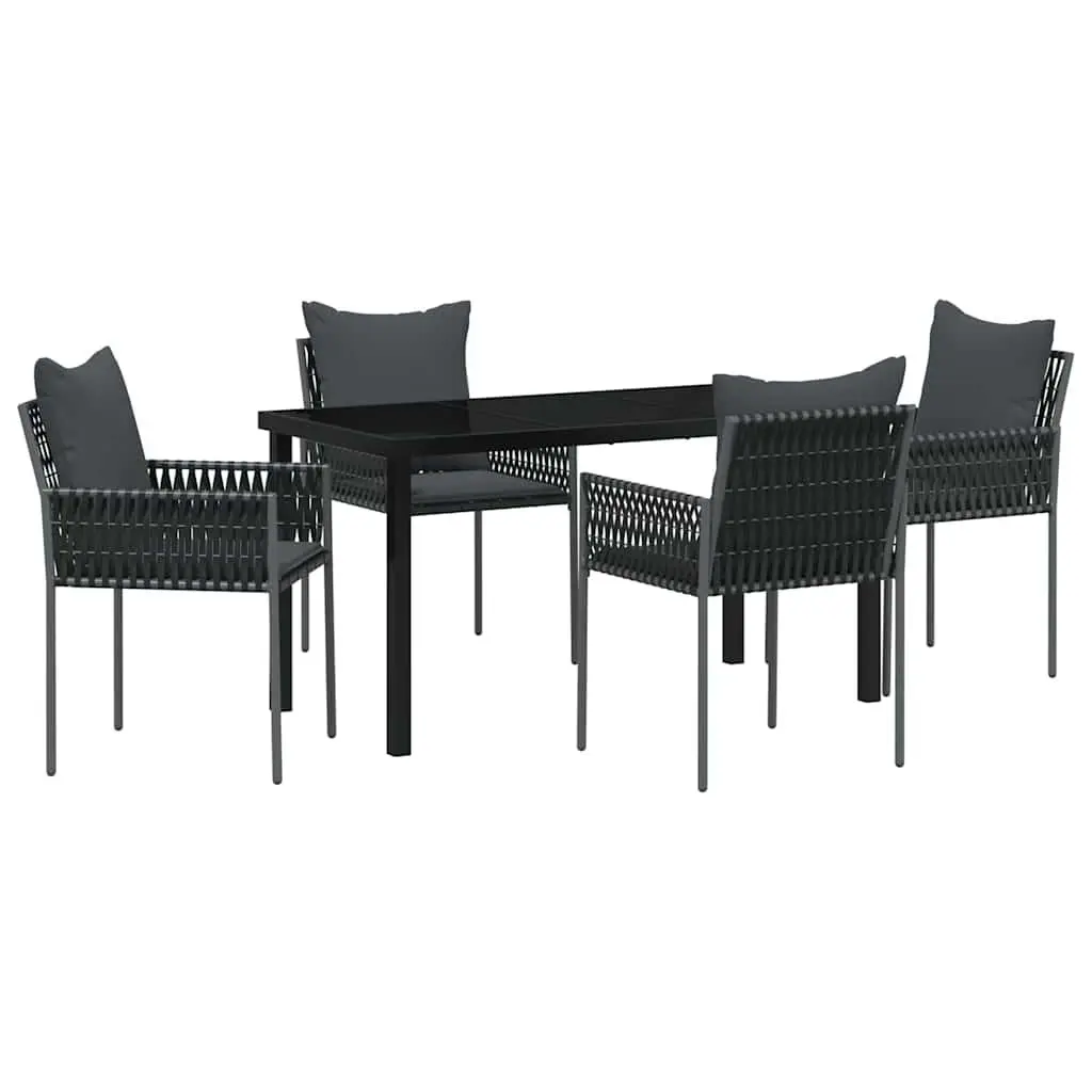 Outdoor Garden Dining Set 5 Piece Black Grey Poly Rattan Chair Table
