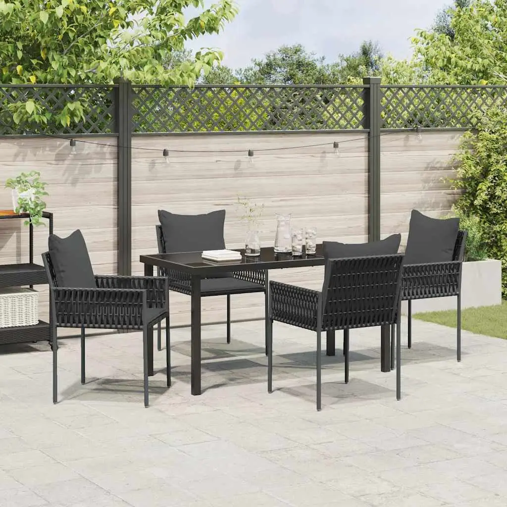 Outdoor Garden Dining Set 5 Piece Black Grey Poly Rattan Chair Table
