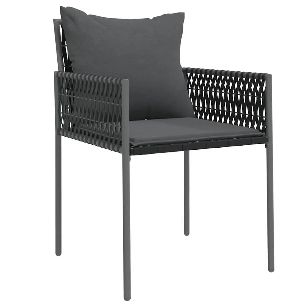 Outdoor Garden Dining Set 5 Piece Black Grey Poly Rattan Chair Table