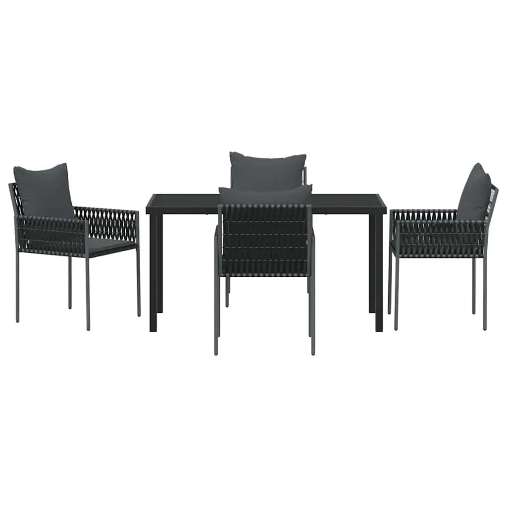 Outdoor Garden Dining Set 5 Piece Black Grey Poly Rattan Chair Table