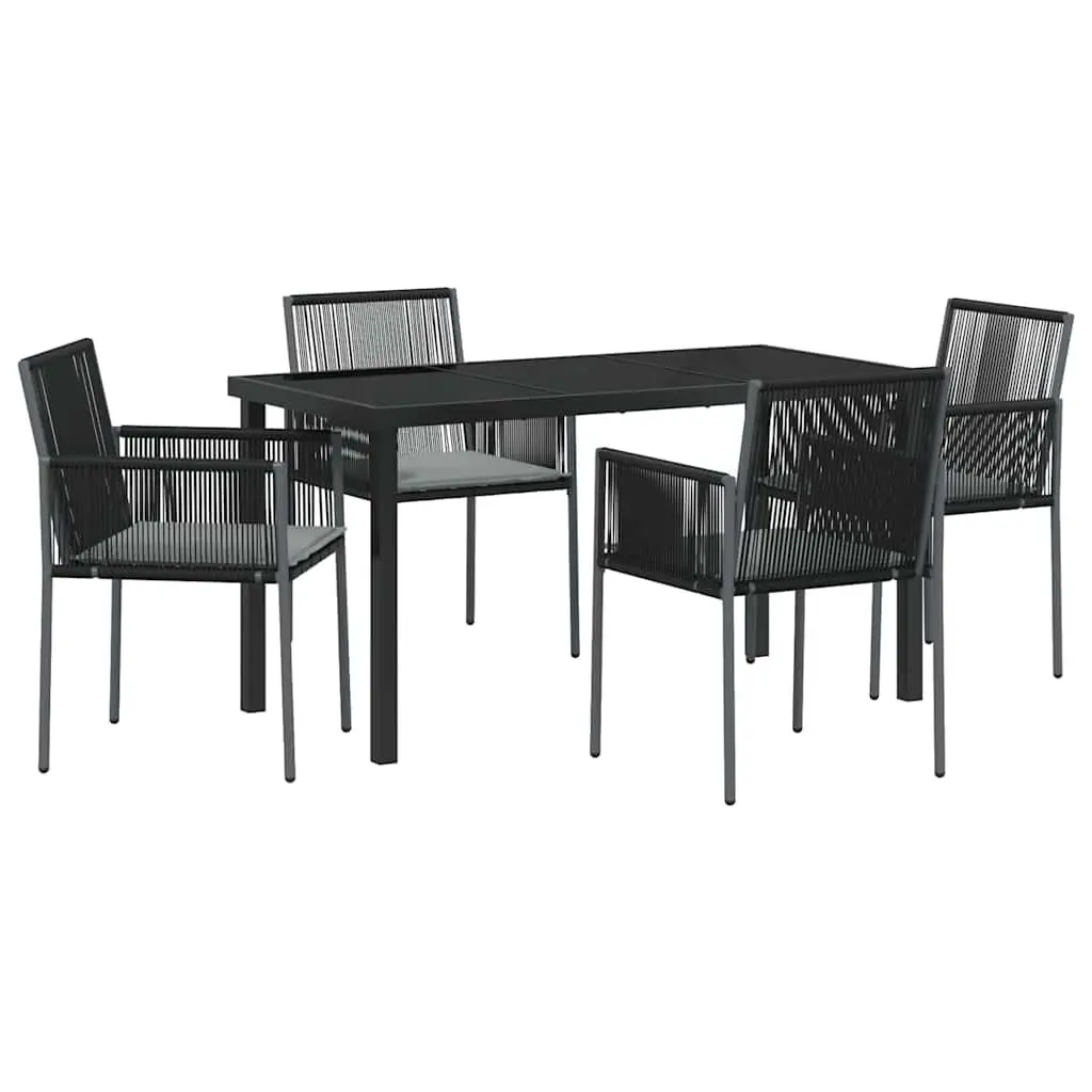 Garden Dining Set 5 Pieces Black Poly Rattan Outdoor Furniture Patio Dining