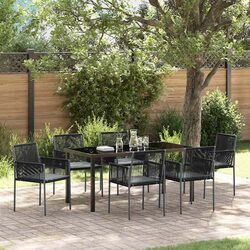 Garden Dining Set 7 Piece Black Outdoor Furniture Poly Rattan Steel Frame