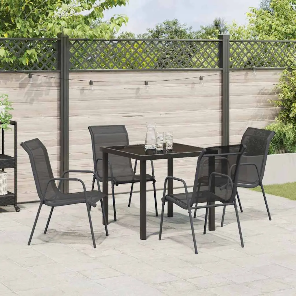 Outdoor Dining Set 5 Piece Textilene Seats Rectangular Table Black Steel Frame