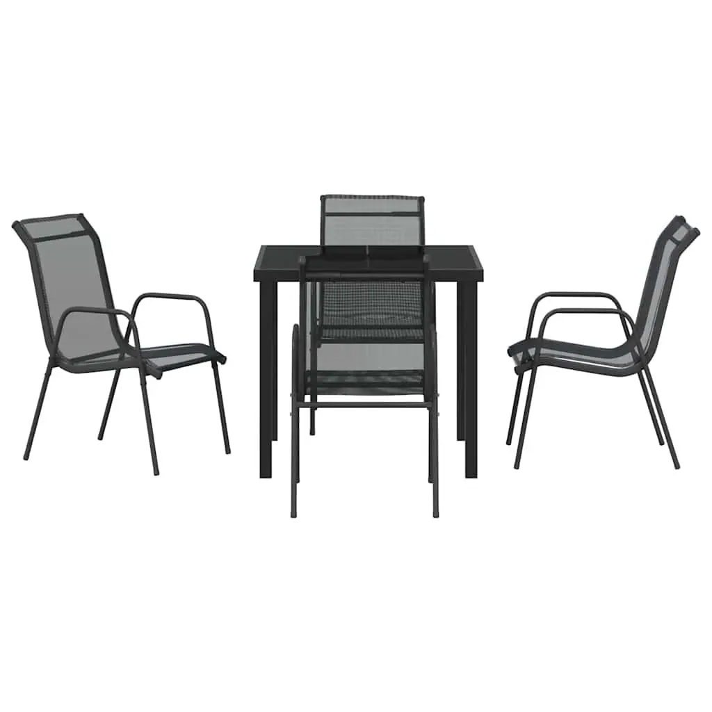 Outdoor Dining Set 5 Piece Textilene Seats Rectangular Table Black Steel Frame