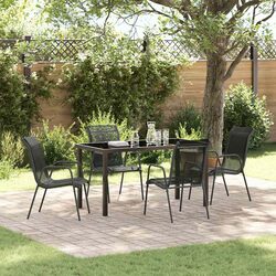 Garden Dining Set 5 Pieces Black Steel Frame Outdoor Furniture Patio Table