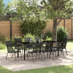 Garden Dining Set 9 Pieces Outdoor Furniture Black Steel Frame Textilene Seats