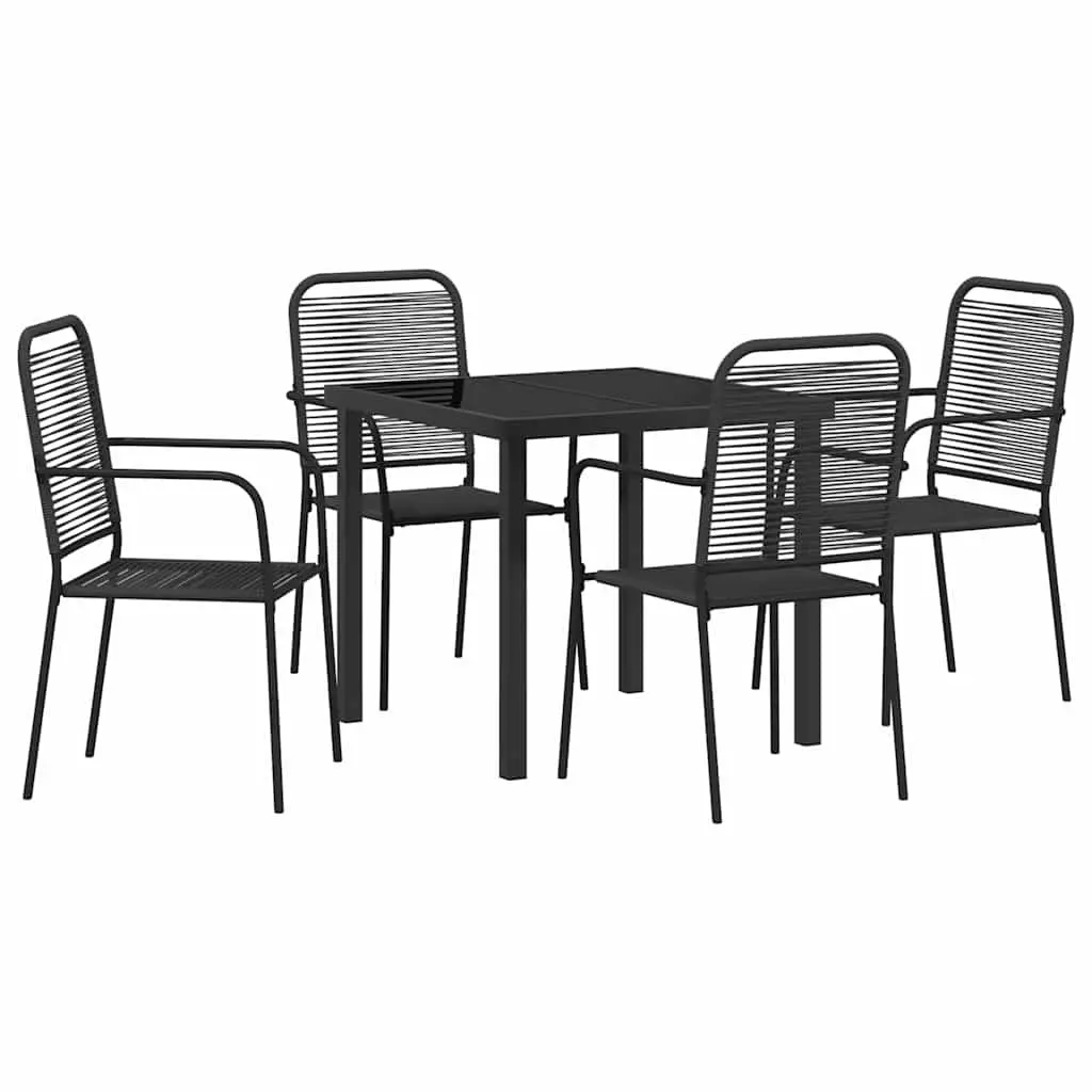 Outdoor Dining Set 5 Pieces Rectangular Black Powder-Coated Steel Frame Patio Furniture