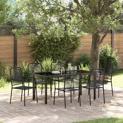 Outdoor Dining Set 7 Piece Rectangular Garden Furniture Black Steel Frame Patio