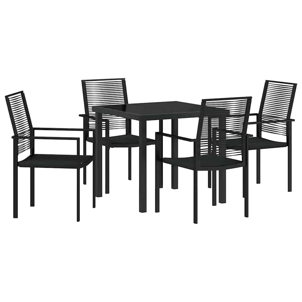 Garden Dining Set 5 Piece Black Steel Frame Outdoor Furniture Rectangular Table and Chairs