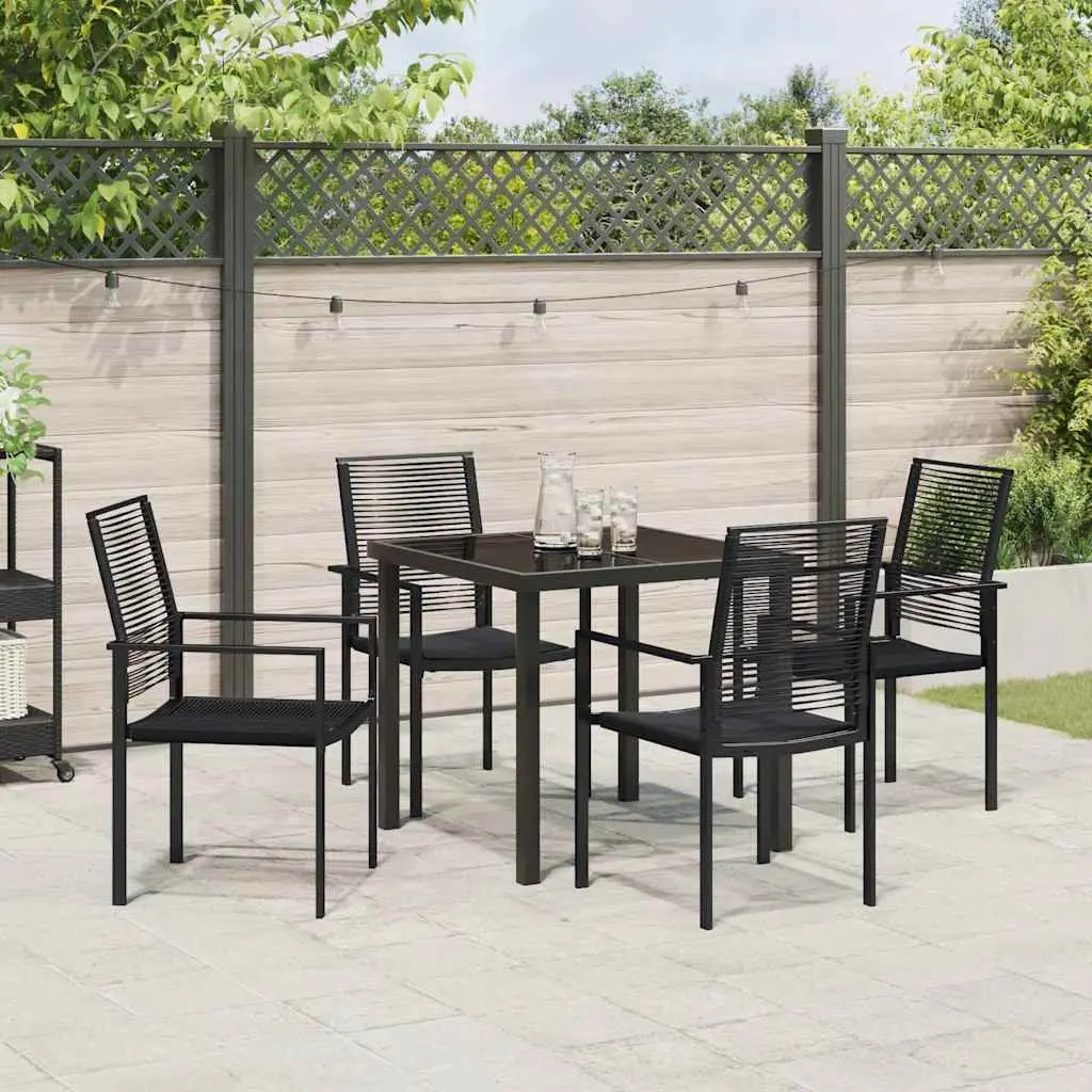 Garden Dining Set 5 Piece Black Steel Frame Outdoor Furniture Rectangular Table and Chairs