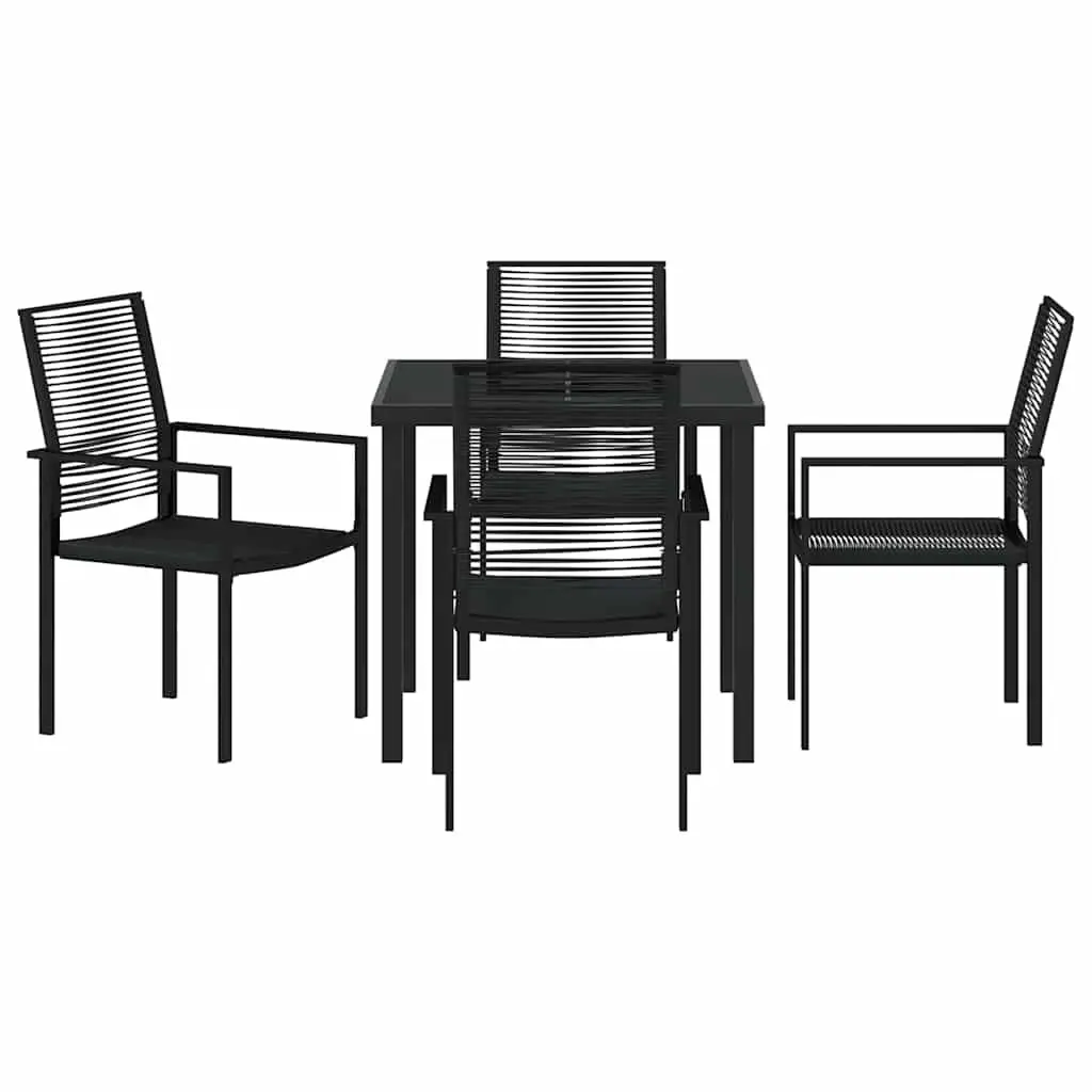 Garden Dining Set 5 Piece Black Steel Frame Outdoor Furniture Rectangular Table and Chairs