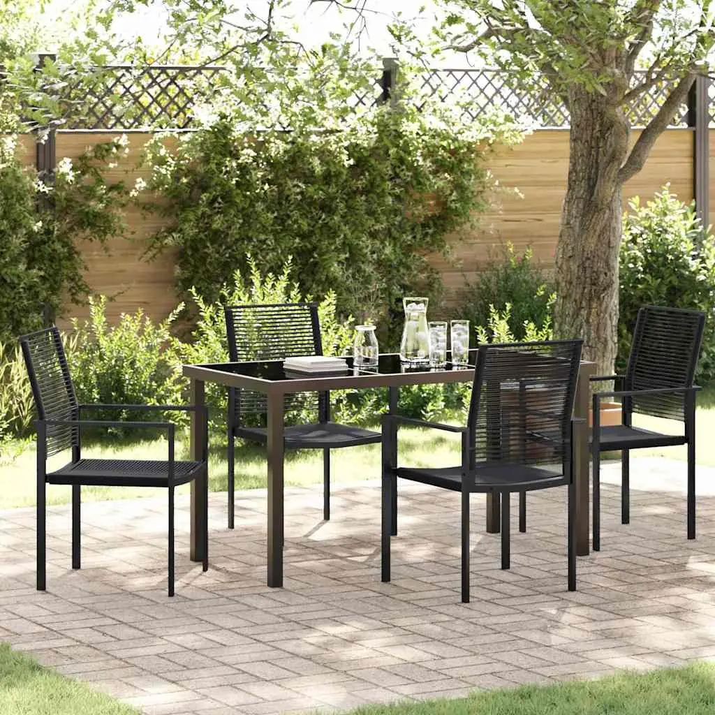 Garden Dining Set 5 Piece Black Steel Outdoor Furniture Rectangular Table and Chairs