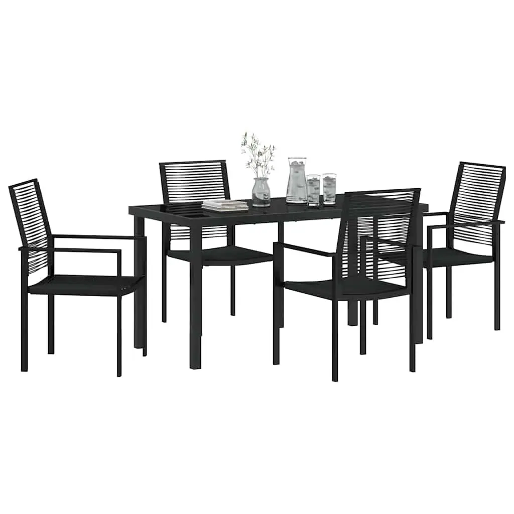 Garden Dining Set 5 Piece Black Steel Outdoor Furniture Rectangular Table and Chairs