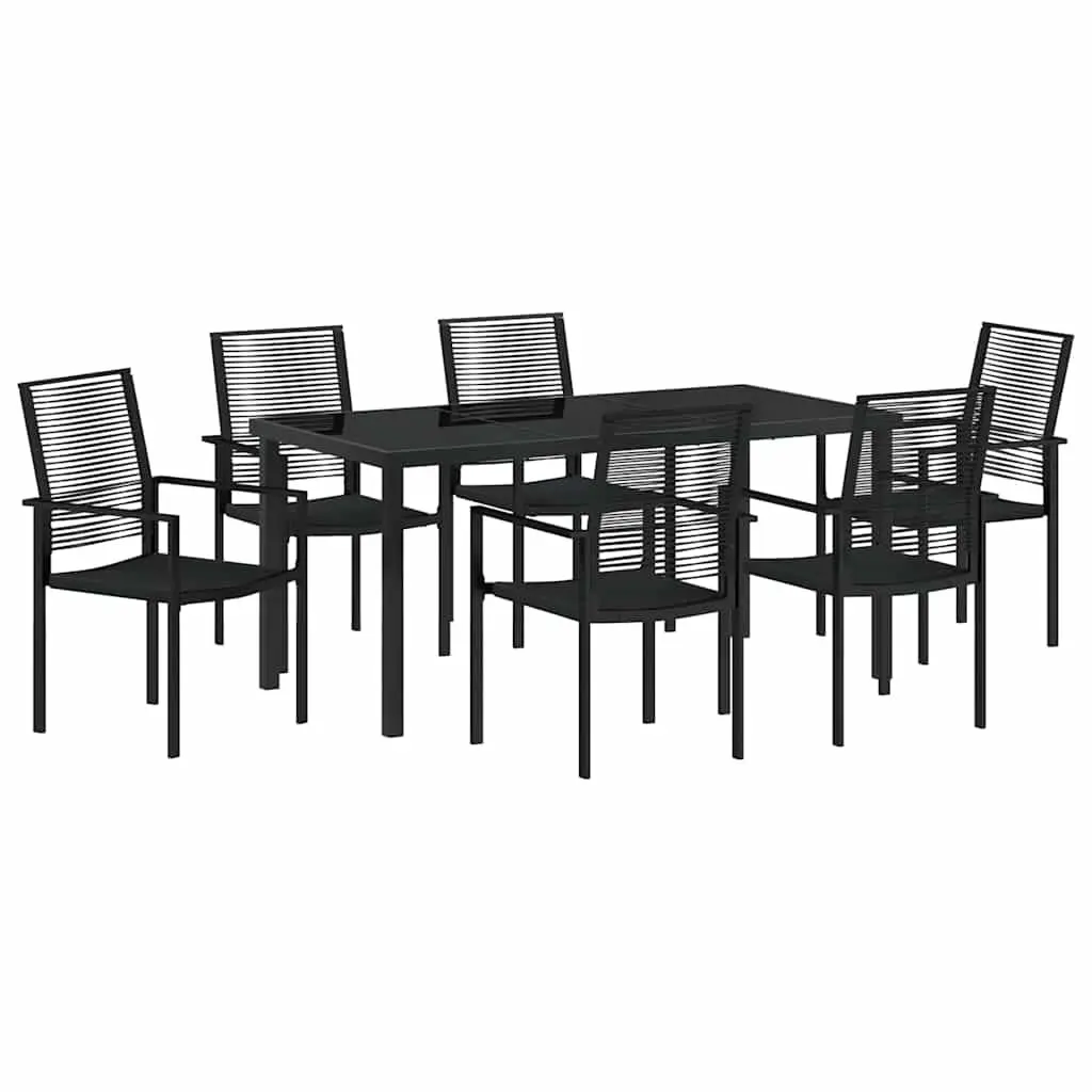 Garden Dining Set 7 Piece Contemporary Outdoor Furniture Black Steel Frame Rectangular Table Chairs