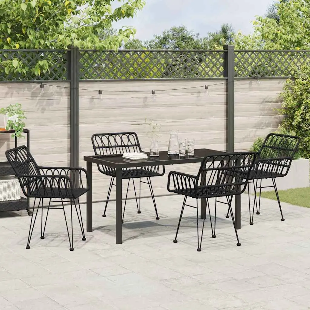 Garden Dining Set 5 Pieces Black Steel Powder-Coated Outdoor Furniture Patio