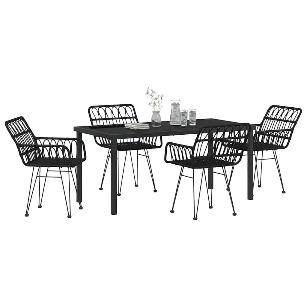 Outdoor Garden Dining Set 5 Piece Rectangular Black Steel Frame with Poly Rattan Seating