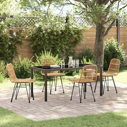 Outdoor Dining Set 5 Pieces Brown Rattan Weave