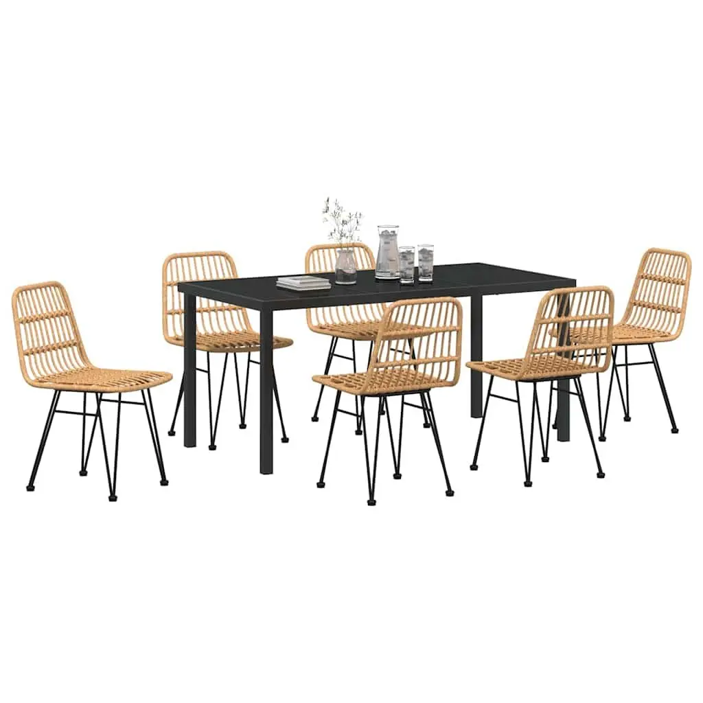 Garden Dining Set 7 Pieces Brown Rectangular Outdoor Furniture