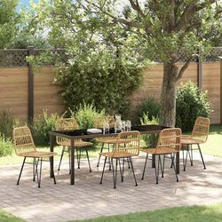 Garden Dining Set 7 Pcs Brown Outdoor Furniture Rectangular Table Chairs Steel