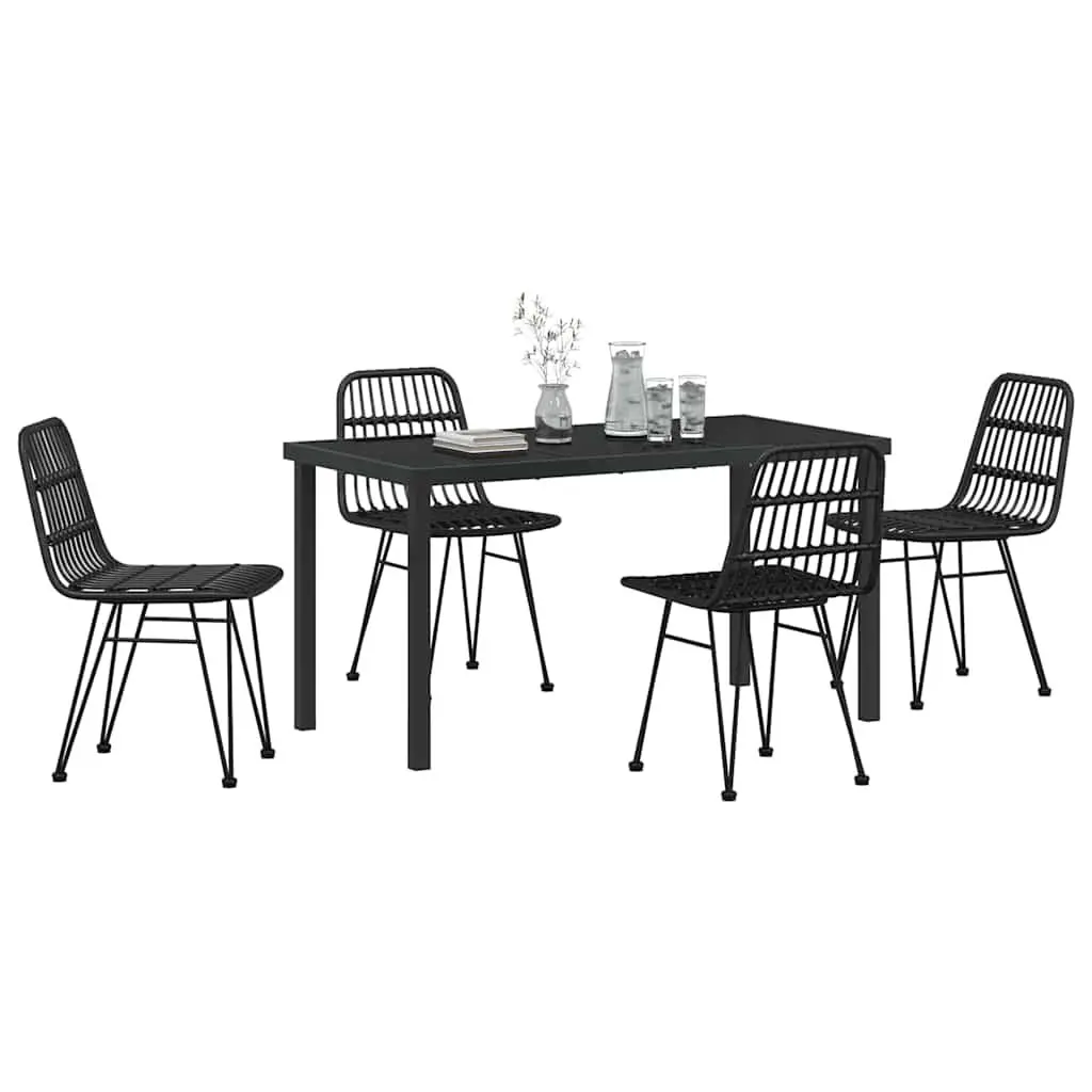 Garden Dining Set 5 Piece Black Steel Frame Rectangular Table and Chairs Outdoor Furniture
