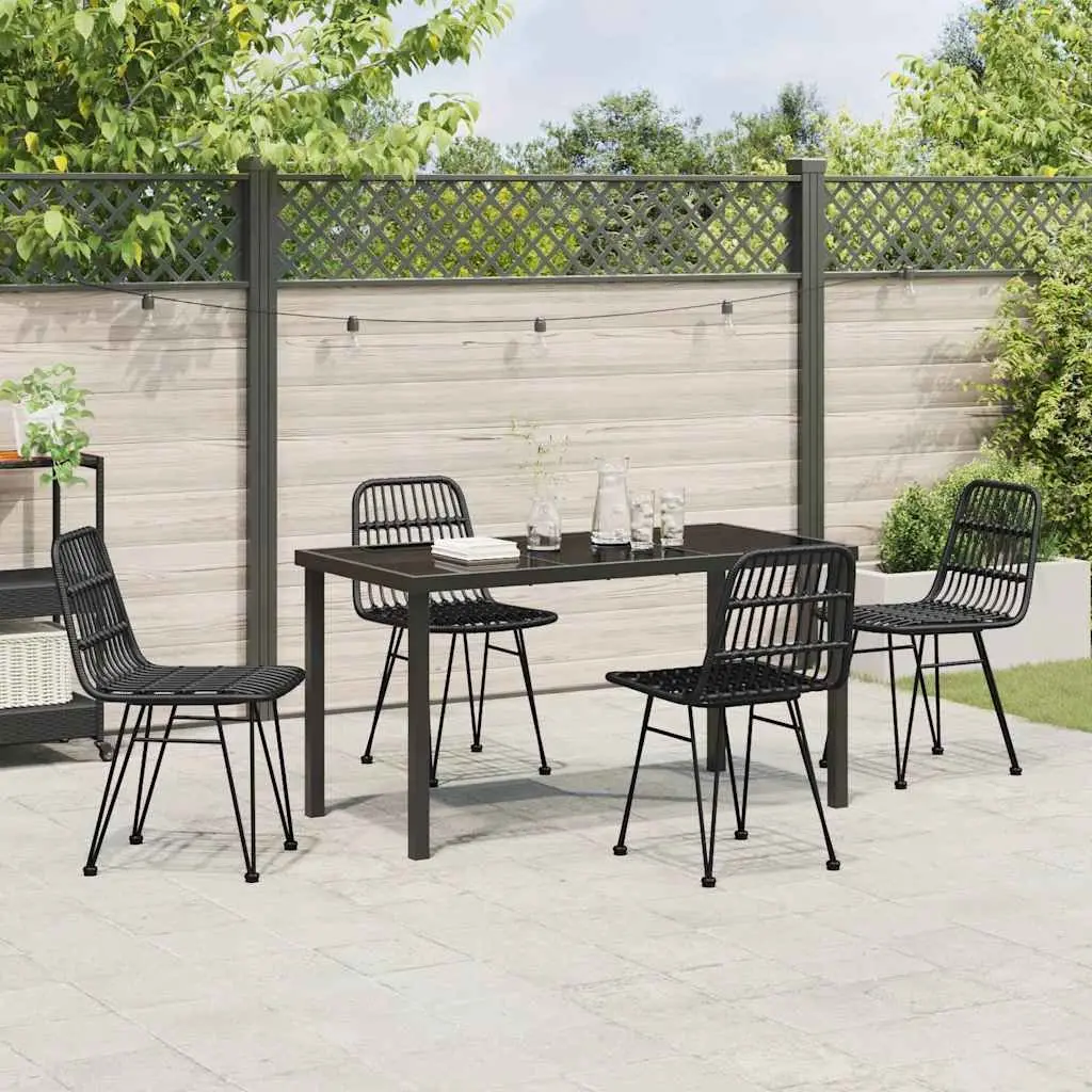 Garden Dining Set 5 Piece Black Steel Frame Rectangular Table and Chairs Outdoor Furniture
