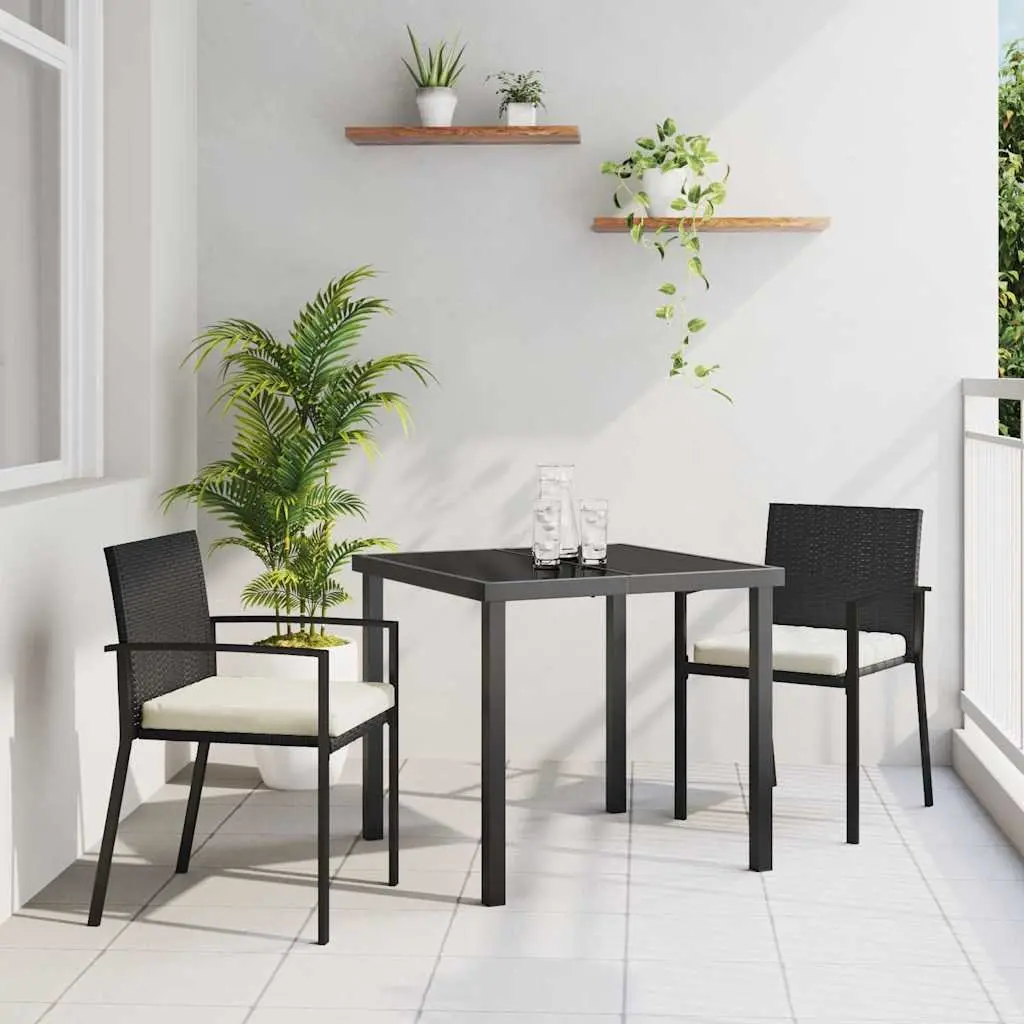 Garden Dining Set 3 Piece Black Steel Frame Poly Rattan Outdoor Furniture