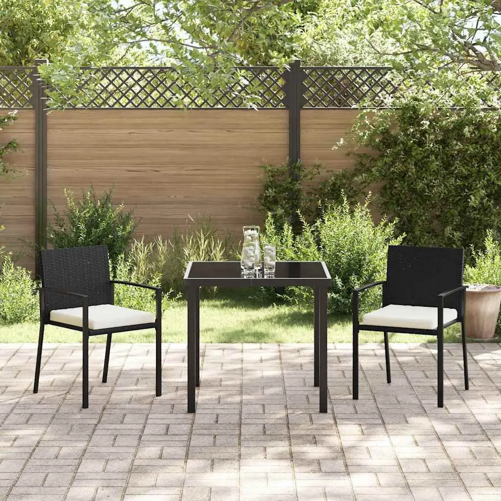 Garden Dining Set 3 Piece Black Steel Frame Poly Rattan Outdoor Furniture