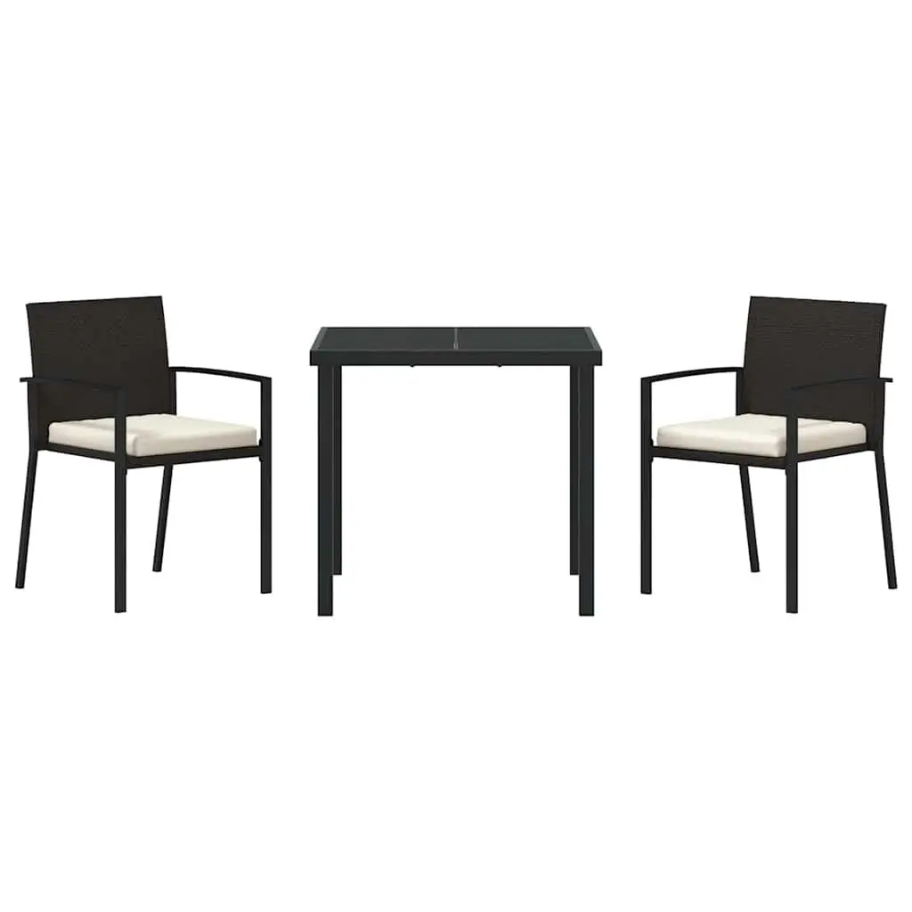 Garden Dining Set 3 Piece Black Steel Frame Poly Rattan Outdoor Furniture